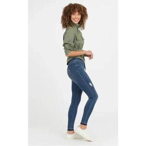 NWT Spanx Distressed Skinny Jeans in Medium Wash Slimming Size L